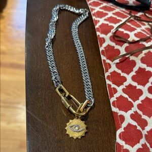 Gold and Silver Evil Eye Pendant Necklace
